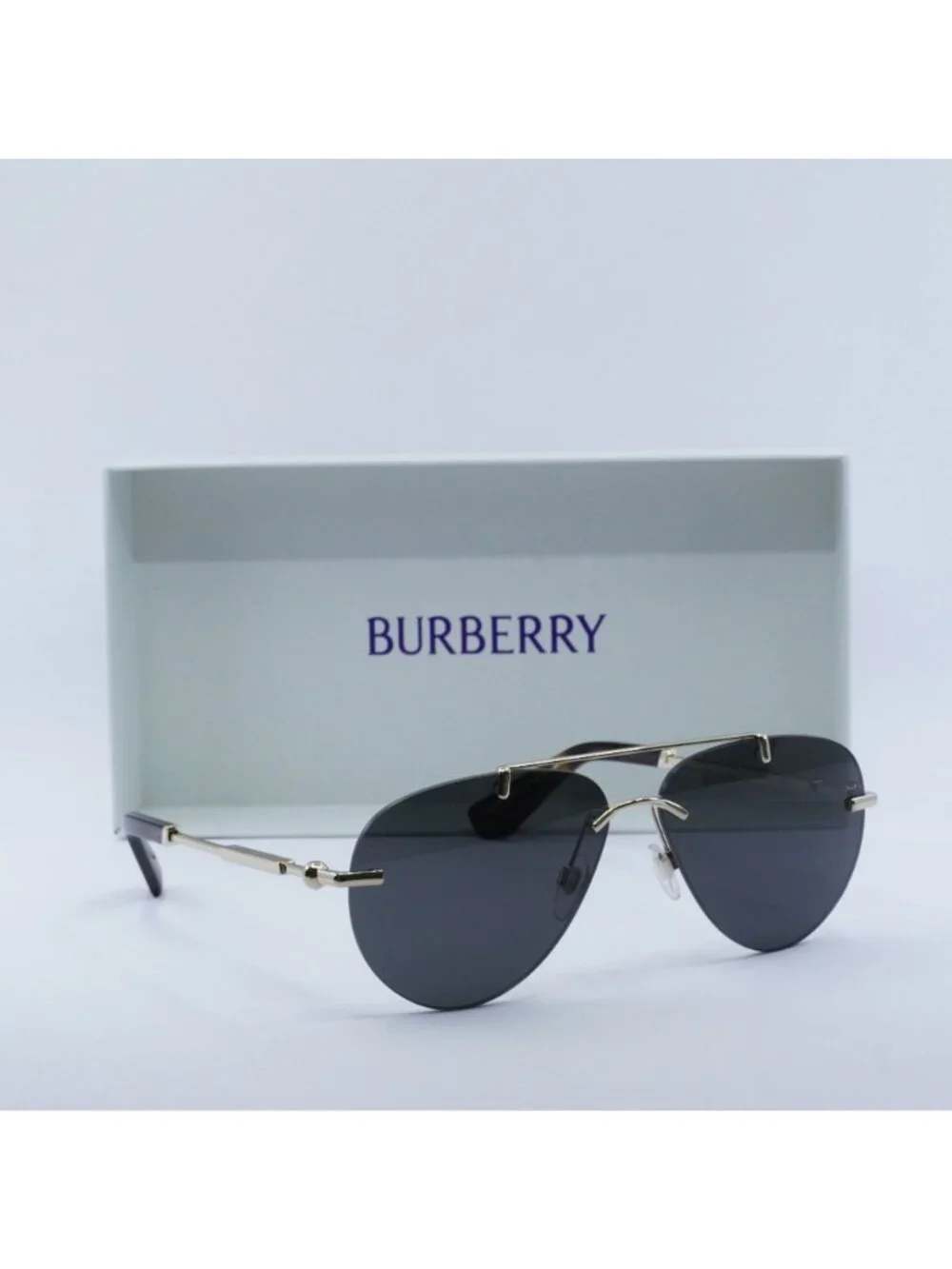 Burberry BE3151 110987 Aviator Sunglasses Gold Frame, Grey Lenses